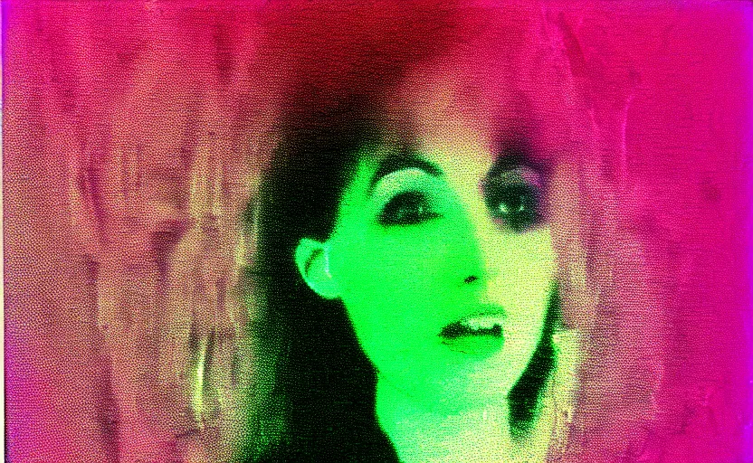 Prompt: vhs glitch art portrat of a happy woman hidden underneath a sheet, static colorful noise glitch, 1 9 7 0 s directed by david lynch