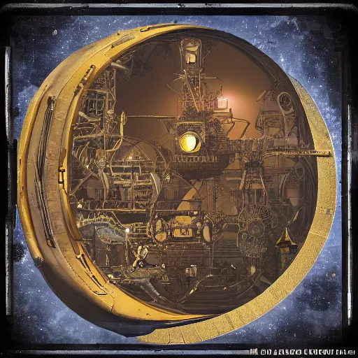 Image similar to photo of a steampunk moon base