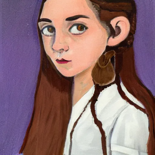 Image similar to https://artbreeder.b-cdn.net/imgs/e304bf5b490f19c85cd53281a2de.jpeg portrait of a welsh teenage girl with brown hair, glowing skin, delicate features, amelie poulain, fantasy, intricate, elegant, dress shirt, highly detailed, digital painting, artstation, concept art, smooth, sharp focus, illustration, art by Krenz Cushart and Artem Demura and alphonse mucha