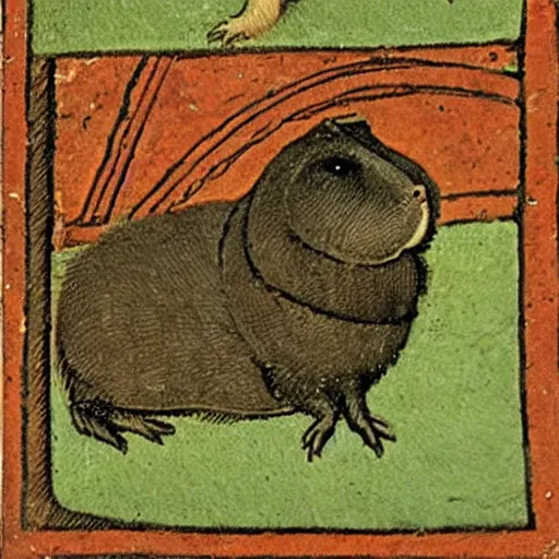 Image similar to medieval book illustration of a guinea pig