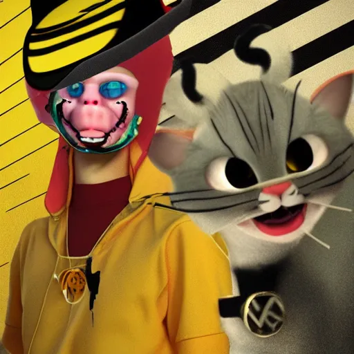 Image similar to lord nermal has a sidekick, in the style of grand chamaco and pedro conti and stanley kubrick, inspired by die antwoord, photorealistic, epic, super technical, 3 d render