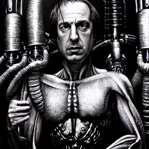 Image similar to film still of saul goodman in aliens, by h. r. giger, very detailed, realistic