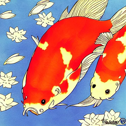 Prompt: koi fish manga ghibli style