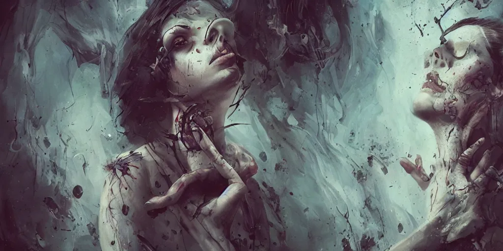 Prompt: long - shot, sacrificial ritual, dark energy, contrast magic lightning, glyphs from blood, alice in wonderland, tom bagshaw, craig mullins, carne griffiths, hyper - detailed, expression, energetic, horror, creepy, scary, digital art