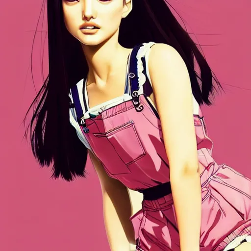 Prompt: a beautiful young japanese natalie portman alluring gravure model, wearing elegant designer overalls, elegant overalls with mesoamerican patterns, by akira toriyama and wlop and ilya kuvshinov and artgerm and, aesthetic, gorgeous, stunning, alluring, attractive, artstation, deviantart, pinterest, digital art