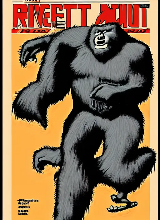 Image similar to bigfoot in retro sci fi pulp newsprint illustration cover