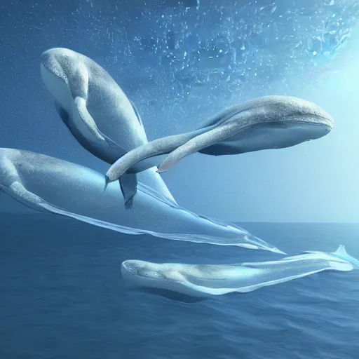 Prompt: 3 d rendering of transparent whales, caustic projection, octane renderer, raytracing, 4 k, rtx, light refracting, martinakis adam style of lilien ephraim moses