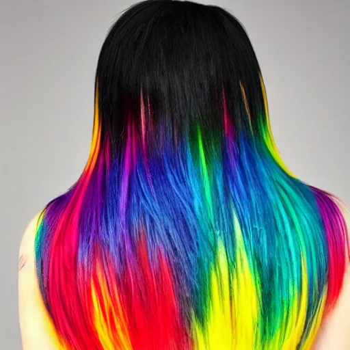 Image similar to little bird, human hair, rainbow colored hair