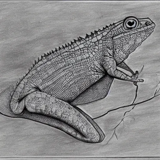 Image similar to a drawing of a chameleon, in the style of leonardo da vinci, leonardo da vinci