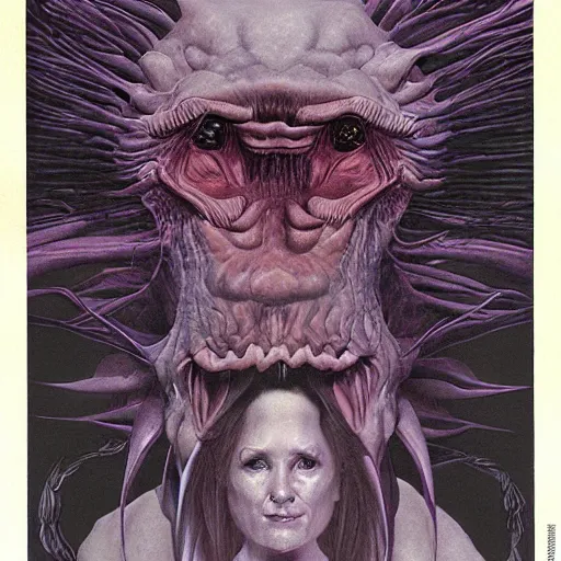 Image similar to portrait of a woman and her giant monster pet, by wayne barlowe