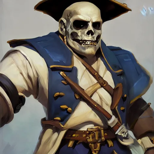 Image similar to greg manchess portrait painting of partially armored undead pirate captain lechuck as overwatch character, medium shot, asymmetrical, profile picture, organic painting, sunny day, matte painting, bold shapes, hard edges, street art, trending on artstation, by huang guangjian, gil elvgren, ruan jia, greg rutkowski, gaston bussiere