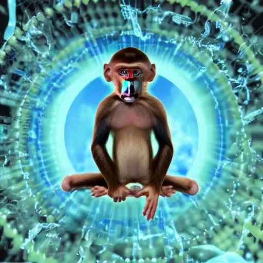 Prompt: switching consciousness from monkey body to a digital one