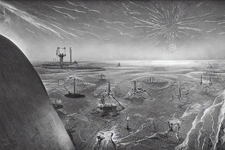 Image similar to salusa cecundus prison planet landscape, by stalenhag, beksinski, william blake, retro sci - fi movie, highly detailed, photorealistic, 1 9 0 0 s photo