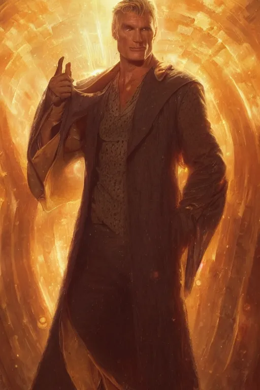 Image similar to dolph lundgren as doctor who, radiant light, caustics, heroic, bright iridescent light, by gaston bussiere, bayard wu, greg rutkowski, maxim verehin bloom dramatic lighting