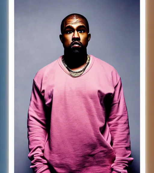 Image similar to a photo of kayne west ( ( with pink long hair ) ), studio photo, dynamic lighting, hdr, award winning photography, stunning scenery