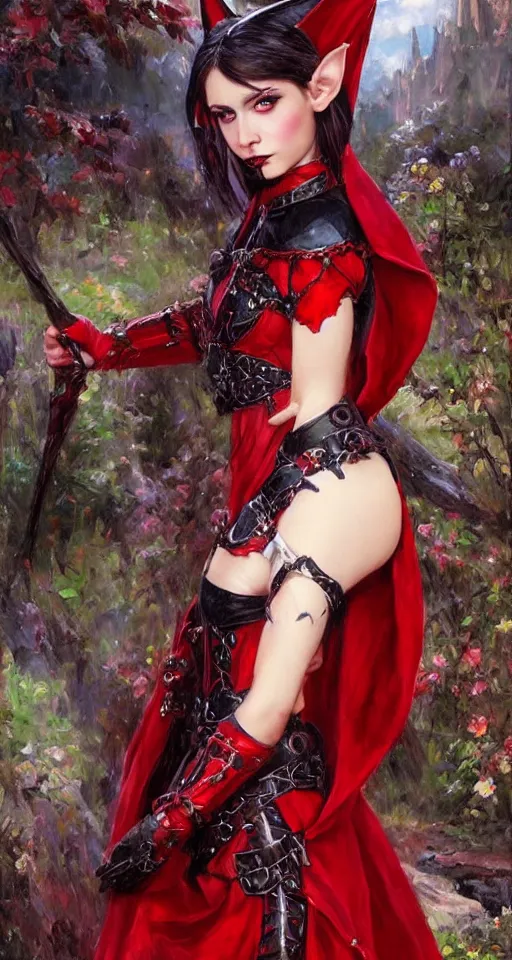 Image similar to Gothic elf princess in red dragon armor by Konstantin Razumov