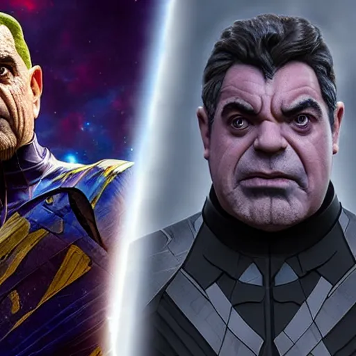 Image similar to Rowan Atkinson as Thanos in Avengers Infinity War