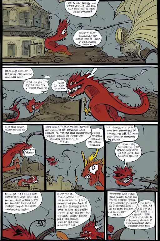 Prompt: a graphic novel comic about dragons, by mike holmes, webcomic, cartoon