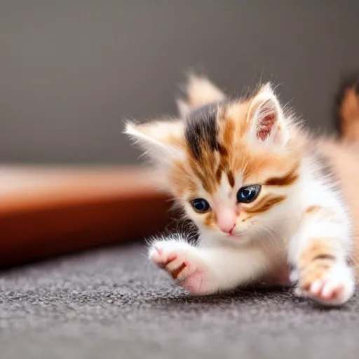 Prompt: cute kitten playing on mobile phone, orange and white