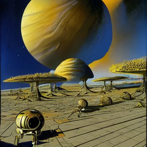 Image similar to golden shores on an alien planet, sci - fi, daylight, blue sky, syd mead, john harris