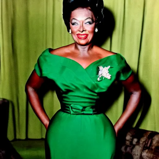 Image similar to colorized photo of a beautiful and elegant 1 9 5 8 black actress in a green gown