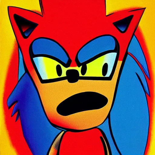 Prompt: sonic the hedgehog as imagined by peter max