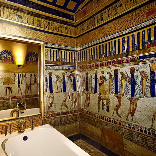 Prompt: bathroom in tutankhamun tomb