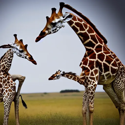 Image similar to two giraffes fighting with swords