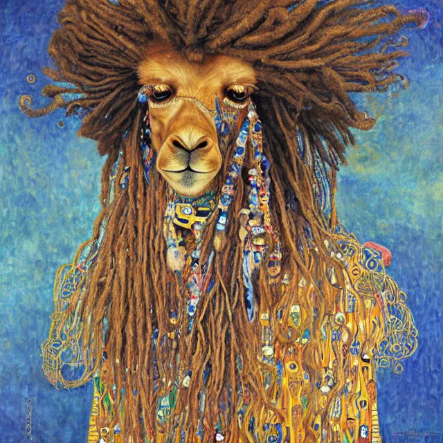 Image similar to llama with dreadlocks, gustav klimt, by mandy jurgens, ernst haeckel, james jean