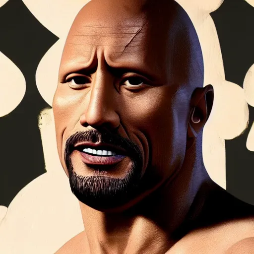 Image similar to dwayne johnson with dj khaled head instead, elegant, highly detailed, trending on artstation