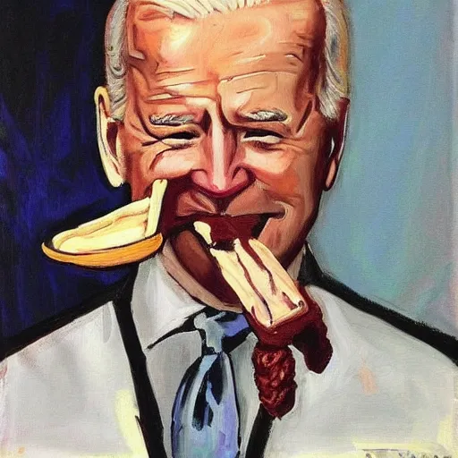 Prompt: joe biden eating ice cream, classic painting, detailed