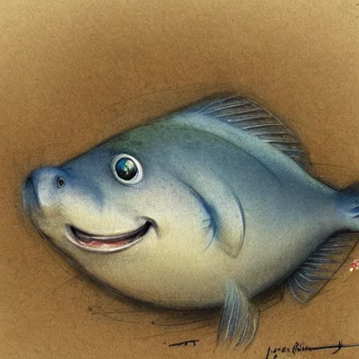 Image similar to ( ( ( ( ( obese rotund flabby cartoon fish. muted colors. ) ) ) ) ) by jean - baptiste monge!!!!!!!!!!!!!!!!!!!!!!!!!!!