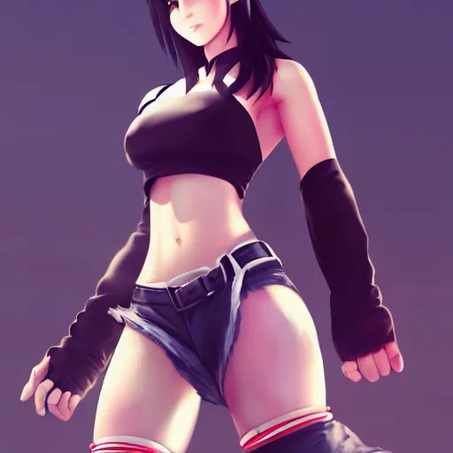 Image similar to full body shot of tifa lockhart by wlop, rossdraws, mingchen shen, bangkuart, sakimichan, yan gisuka, jeongseok lee, artstation, 4k