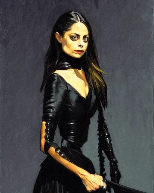 Prompt: style of frederic remington : : gorgeous willa holland : : evil witch, swirling black magic, black dress : : symmetrical face, symmetrical eyes : : full body pose : : gorgeous black hair : : magic lighting, low spacial lighting : :