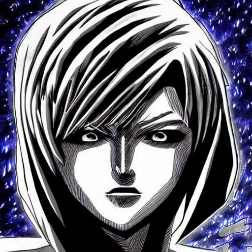 Image similar to space drawn by Kentaro Miura, high definition, photo realistic, manga