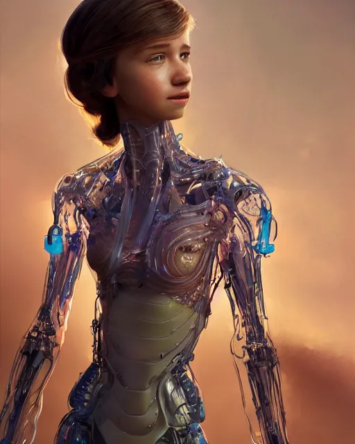 Prompt: weta disney pixar movie still full body portrait photo of young millie alicia bobby vikander brown singing with translucent skin and as a sad intricate detailed mechanical translucent plastic cyborg girl by pixar, by weta, wlop, ilya kuvshinov, rossdraws, artgerm, latex, iridescent, bright morning, anime, liosh, mucha