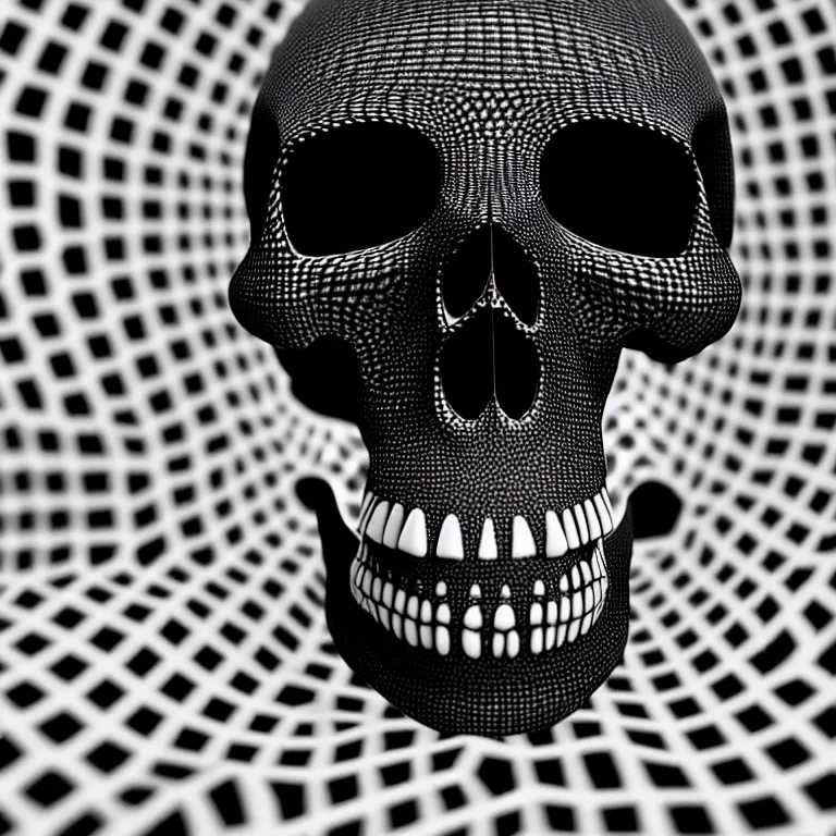 Image similar to black and white light 3D geometry, skull, matte bright highly detailed, poetic, 3D render, digital art, octane render, 8K artistic photography, photo-realistic, by Dora Maar