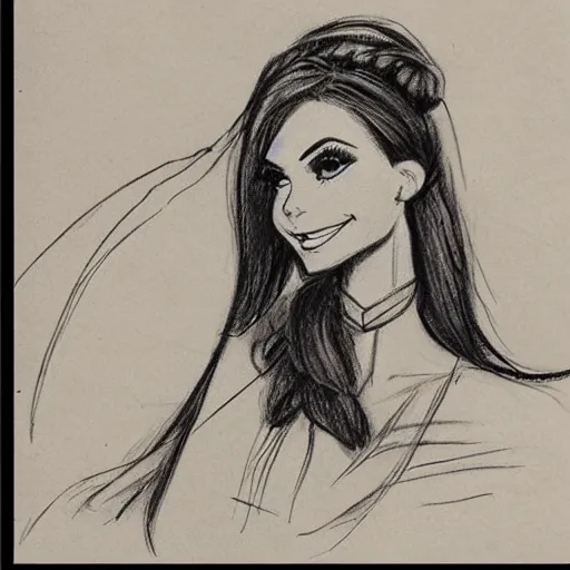 Image similar to milt kahl sketch of victoria justice with tendrils hair style as princess padme from star wars episode 3