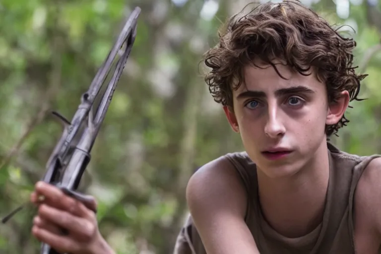 Image similar to timothee chalamet plays ralph in the live action adaptation of lord of the flies, red weapon 8 k s 3 5, cooke anamorphic / i lenses, highly detailed, cinematic lighting