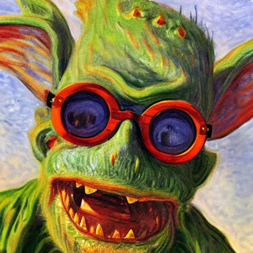 Prompt: a goblin wearing sunglasses made of swords painted by Monet