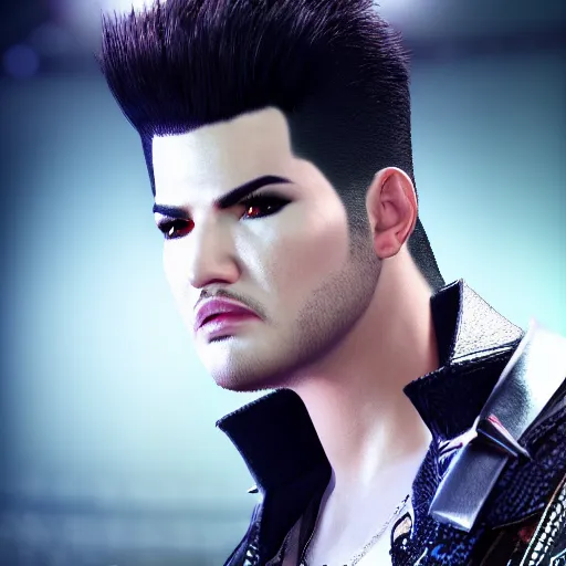 Prompt: a videogame still of Adam Lambert in Tekken 7, portrait, 40mm lens, shallow depth of field, close up, split lighting, cinematic