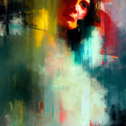 Image similar to high quality abstract painting of a woman in bright colours by jeremy mann