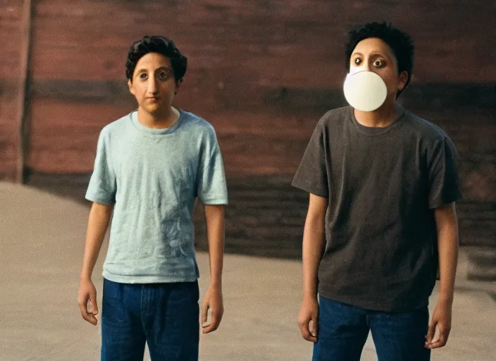 Prompt: First Official image from Cardboard, new drama film directed by Spike Jonze starring Tony Revolori as a Philadelphia b-boy in 1990 at dawn, shot on Kodak Vision 200T, stunning cinematography, light diffusion, film grain, 8k print.