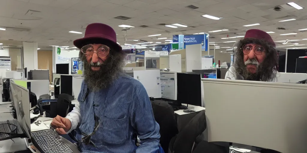 Image similar to womble great uncle bulgaria working in a callcenter