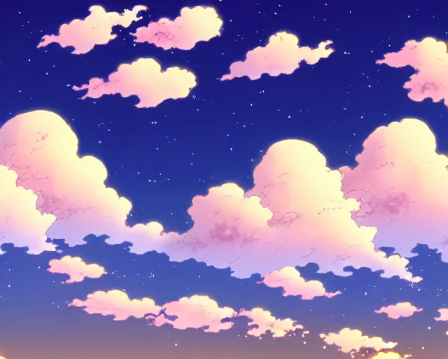 Image similar to anime sky in the style of makato shinkai, studio ghibli, moebius, clouds