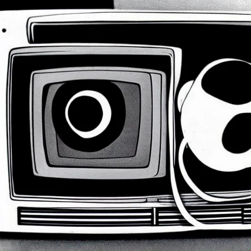 Prompt: japanese 70s black and White TV show, Photorealistic, tentacles coming out of a vintage TV set