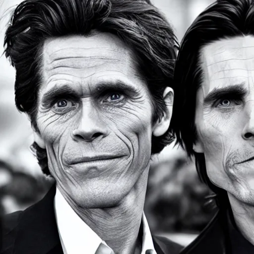 Image similar to youthful combination of willem dafoe and Christian bale, 4K, photorealistic, candid