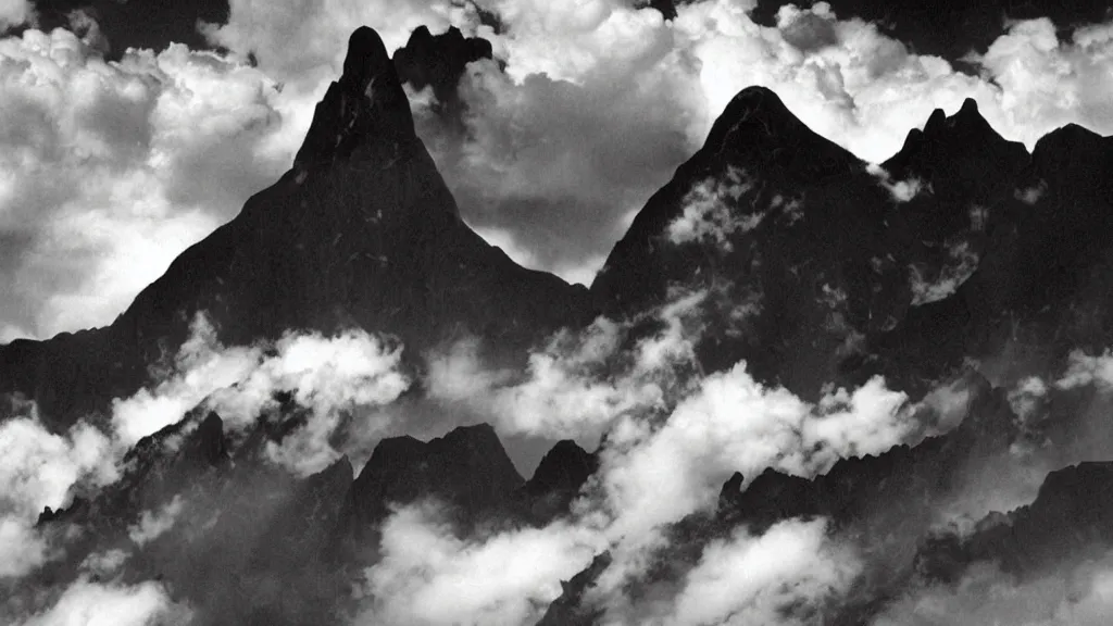 Image similar to mountains and clouds symbolism, surrealism photography by Sebastião Salgado and Sarolta Bán