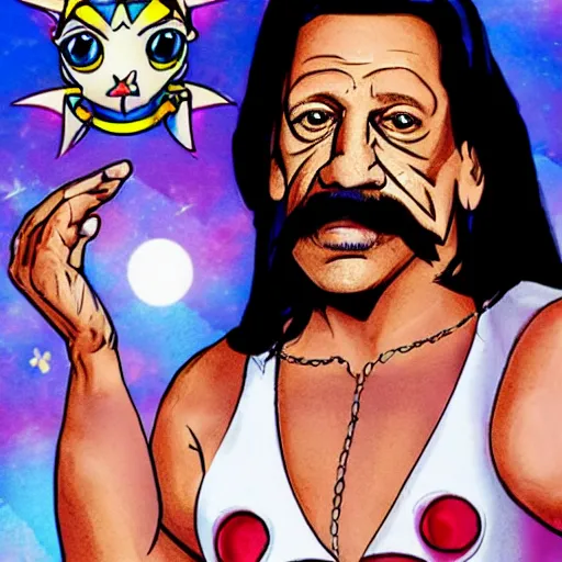 Image similar to danny trejo as a magical sailor moon girl