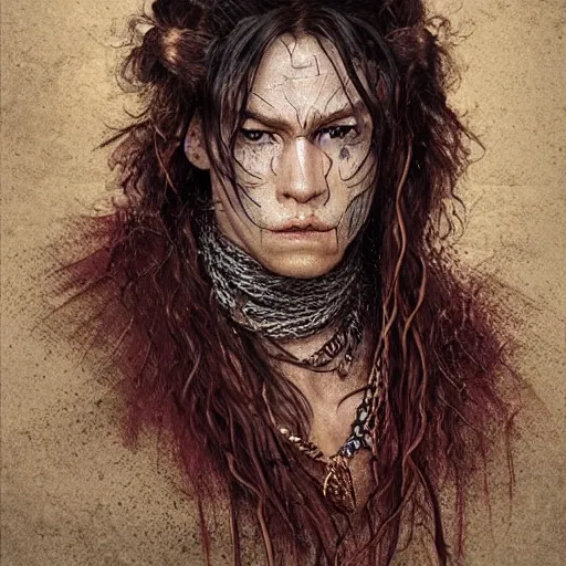 Image similar to portrait of a Shibari rope wrapped face and neck, headshot, insanely nice professional hair style, dramatic hair color, digital painting, of a old 15th century, roman soilder, amber jewels, baroque, ornate clothing, scifi, realistic, hyperdetailed, chiaroscuro, concept art, art by Franz Hals and Jon Foster and Ayami Kojima and Amano and Karol Bak,